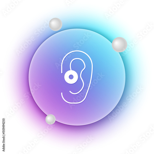White Hearing aid icon isolated on white background. Hearing and ear. Blue and purple gradient circle background. Vector