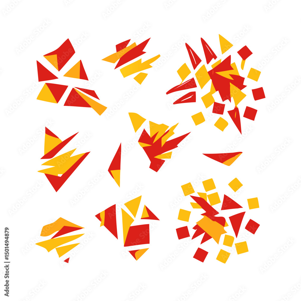 Abstract red and yellow geometric shapes isolated on white background Abstract red and yellow geometric shapes isolated on white background