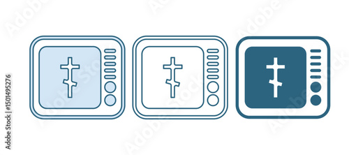 Blue Online church pastor preaching video streaming icon isolated on white background. Online church of Jesus Christ. Vector
