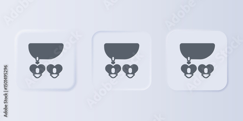 Grey Necklace with heart shaped pendant icon isolated on grey background. Jewellery decoration. International Happy Women Day. Set icons in square buttons. Vector