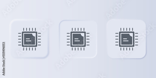 Grey Computer processor with microcircuits CPU icon isolated on grey background. Chip or cpu with circuit board. Micro processor. Set icons in square buttons. Vector