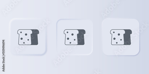 Grey Bread toast for sandwich piece of roasted crouton icon isolated on grey background. Lunch, dinner, breakfast snack. Set icons in square buttons. Vector