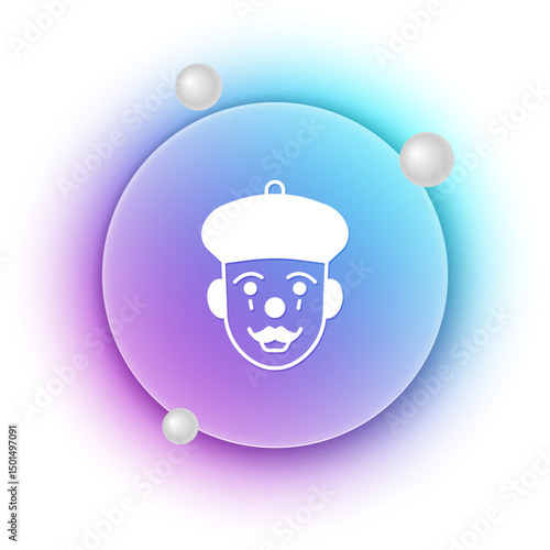 White French mime icon isolated on white background. Blue and purple gradient circle background. Vector