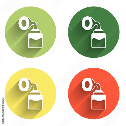 Set Breast pump icon isolated with long shadow background. Color circle button. Vector