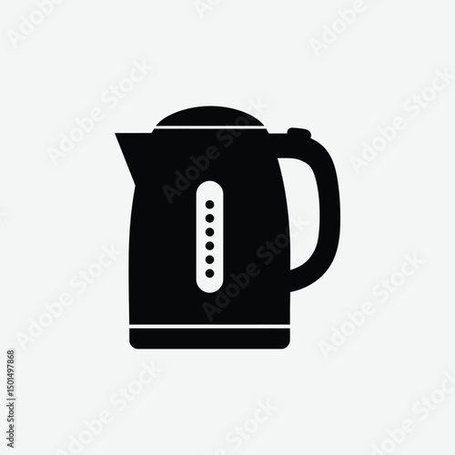 Minimalist Electric Kettle Icon – 2D Vector Black Silhouette Flat Design on White Background