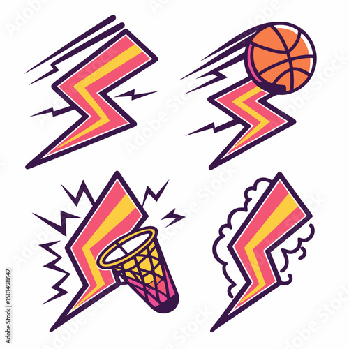 Fast action basketball graphics retro style sport design elements