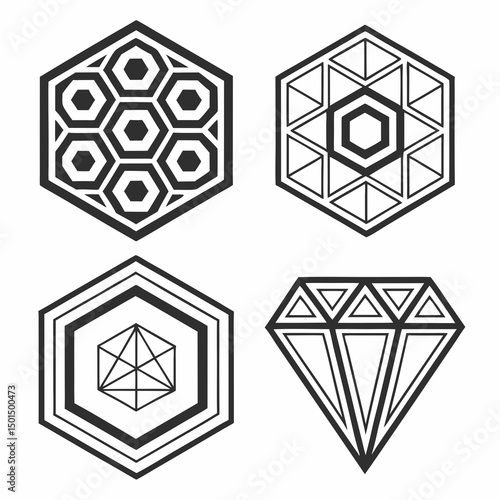 Geometric hexagon and diamond shapes black and white design