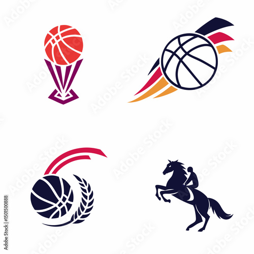 Basketball championship trophy logos horse rider designs