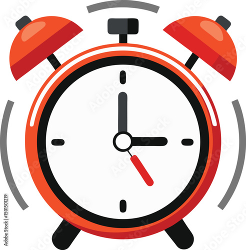 Red alarm clock showing the time isolated on white background, An illustration of a classic red alarm clock indicating a specific time