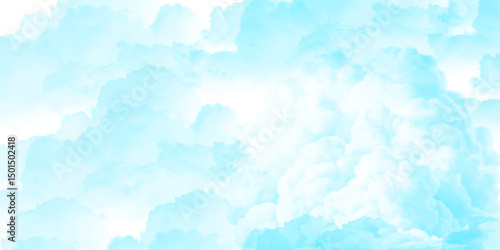 sunny sky blue light watercolor background. Aquarelle painting brush effect card paper textured canvas cloudy smoke space for text, entertaining card, template. aquamarine color graphics illustration