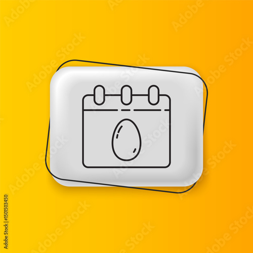 Black Calendar with Easter egg icon isolated on yellow background. Spring Christian Holiday symbol. Silver rectangle button. Vector