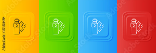 White Recycling plastic bottle icon isolated on colorful background. Set icons in square buttons. Vector