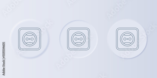 Grey Electrical outlet icon isolated on grey background. Power socket. Rosette symbol. Set icons in square buttons. Vector