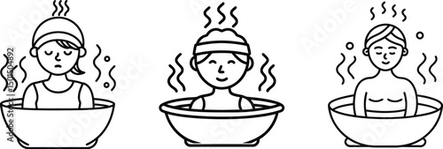 People relaxing in hot tubs steam rising feeling peaceful, Illustration of people enjoying a relaxing hot tub experience vector illustration symbol