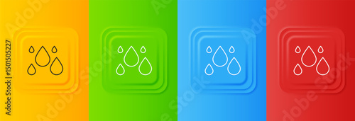 White Water drop icon isolated on colorful background. Set icons in square buttons. Vector