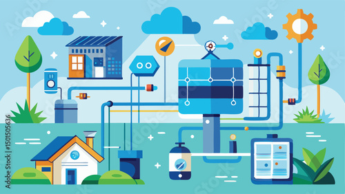 Smart Water System Vector Illustration.