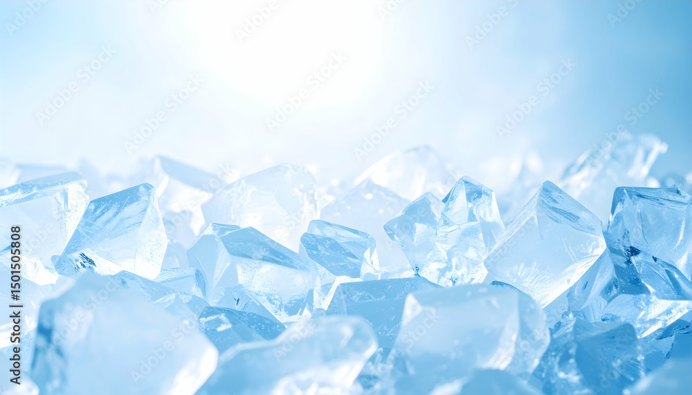Obraz premium Close-Up of Sparkling Ice Cubes Against a Bright Blue Background