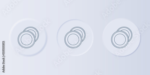 Grey Plate icon isolated on grey background. Cutlery symbol. Restaurant sign. Set icons in square buttons. Vector