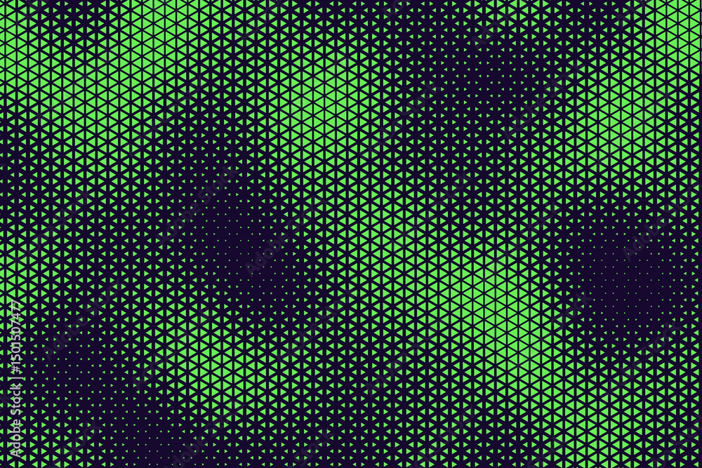 Obraz premium Abstract background with blue and green, triangle dots. Triangle halftone geometric background. Halftone triangular retro 80s pattern. Minimal style retro dynamic wallpaper.
