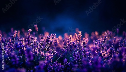 Beautiful lavender field at twilight with vibrant colors and serene atmosphere in a rural landscape