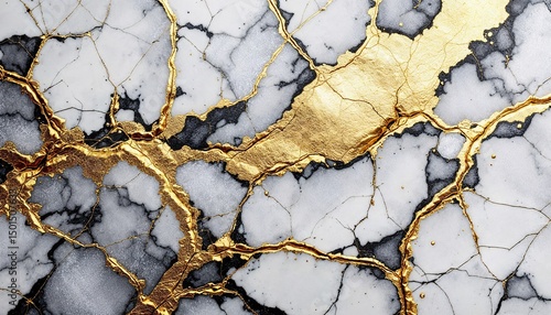 Elegant kintsugi style with intricate gold cracks on a marble surface showcasing beauty in imperfection