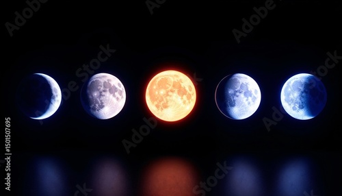 Minimal moon phases vector showcasing transition of lunar cycles in clean line art style