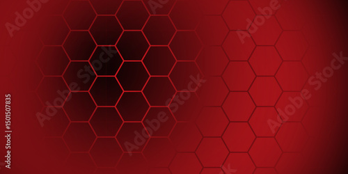 Abstract Red Hexagon Technology Background Vector. Futuristic Red Tech Grid Hex Pattern. Dark Red Honeycomb Abstract Background.