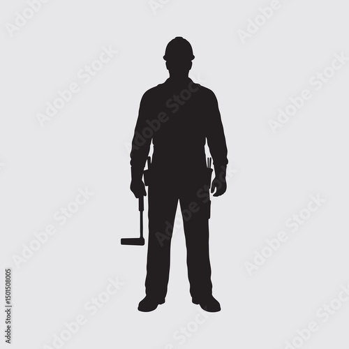 vector silhouette of a construction worker with his work clothes and tools for work