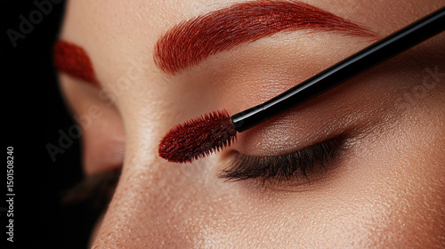 Wallpaper Mural Close up of person eye with beautifully styled red eyebrows being groomed with brush, showcasing intricate details of eyelashes and skin texture. lighting highlights vibrant color and adds depth Torontodigital.ca