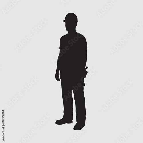 vector silhouette of a construction worker with his work clothes and tools for work