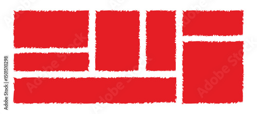 Box brush frame shape set. Text box frame rough grunge red square paint shape element. Hand drawn crayon grunge brush rectangle text border. Vector illustration.