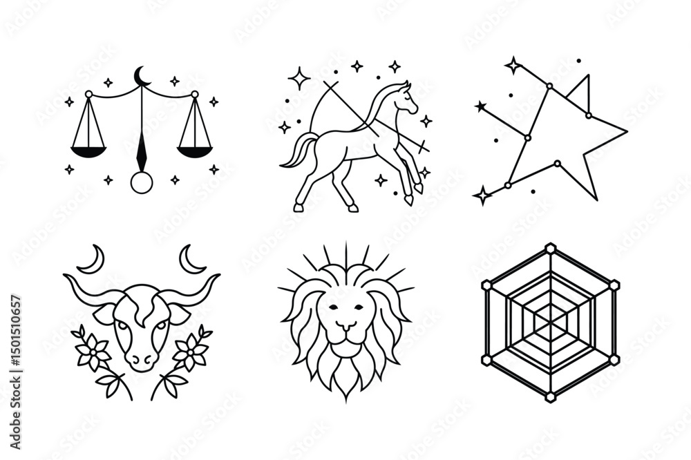 Fototapeta premium Astrological Symbols Outline – Horoscope Design Elements