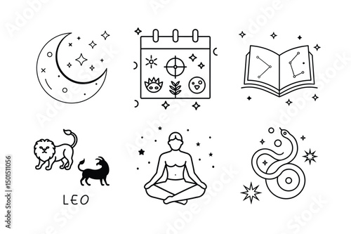 Zodiac Symbols Line Art Set – Mystic Astrology Collection
