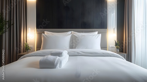 Wallpaper Mural Sleek modern bedroom with linear lighting and crisp white bedding Torontodigital.ca