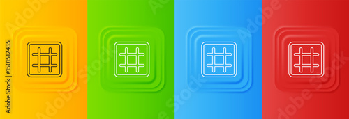 White Waffle icon isolated on colorful background. Set icons in square buttons. Vector