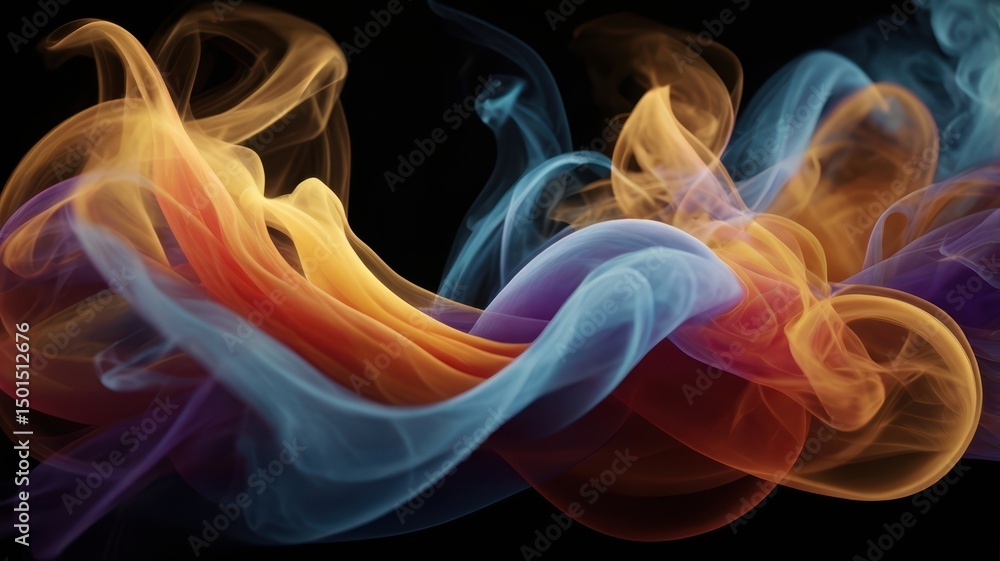 Fototapeta premium Colorful swirling abstract shapes against a dark background.