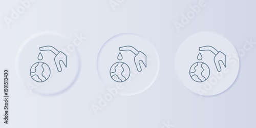 Grey Fuel nozzle pumping oil or petrol from planet Earth icon isolated on grey background. Ecological concept. Set icons in square buttons. Vector