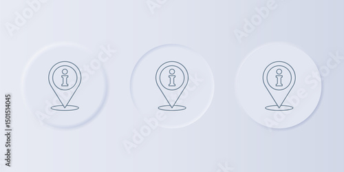 Grey Location with information icon isolated on grey background. Set icons in square buttons. Vector