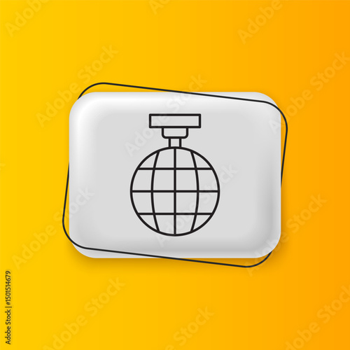 Black Disco ball icon isolated on yellow background. Silver rectangle button. Vector