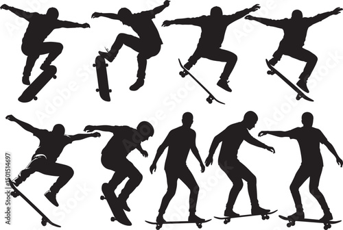 Skateboarding people silhouette vector illustration