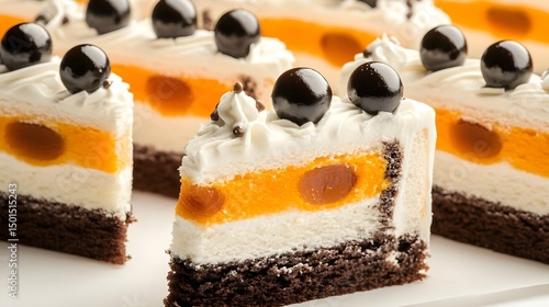 Realistic Cake Slices in Seamless Pattern with Cream and Toppings