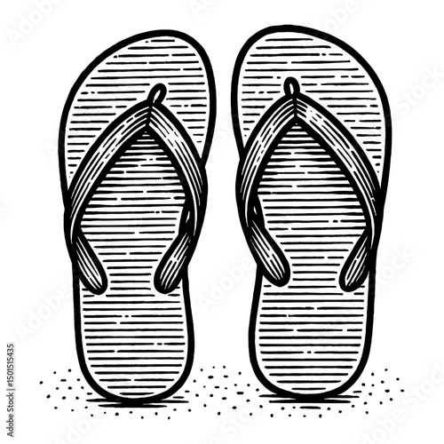 Black And White Line Art Illustration Of Sandals