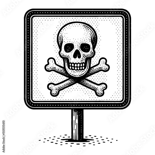 Black And White Stippled Skull And Crossbones Sign Illustration