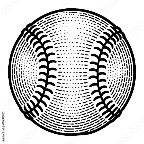 Detailed Black And White Baseball Illustration