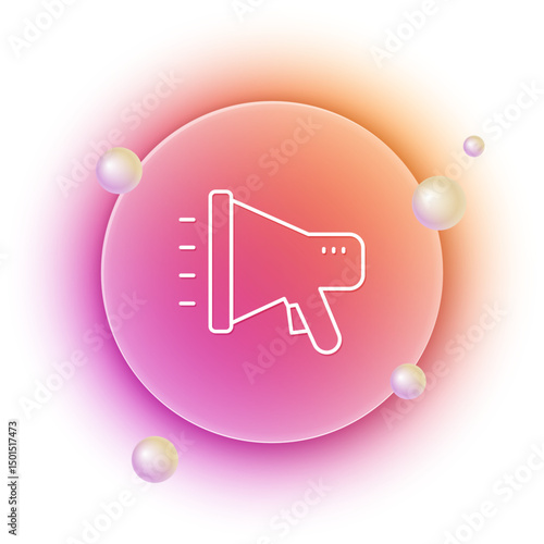 White Megaphone icon isolated on white background. Speaker sign. Orange and pink gradient circle background. Vector