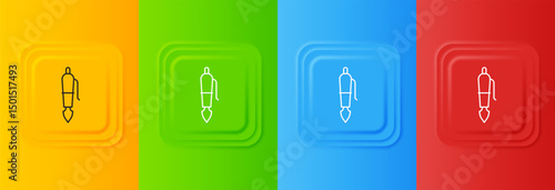 White Fountain pen nib icon isolated on colorful background. Pen tool sign. Set icons in square buttons. Vector