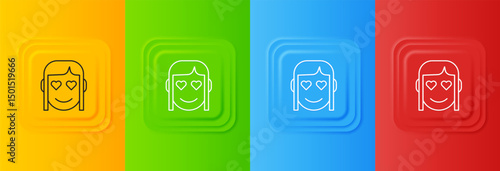 White Romantic girl icon isolated on colorful background. Happy Valentines day. Set icons in square buttons. Vector