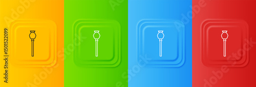 White Opium poppy icon isolated on colorful background. Set icons in square buttons. Vector