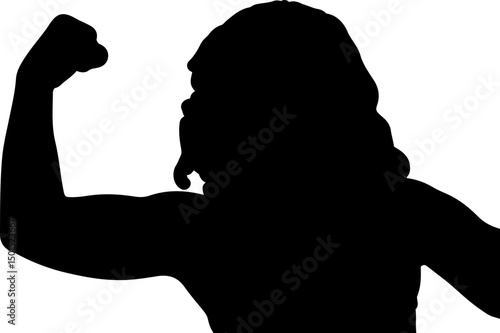 Strong female silhouette powerful biceps muscles fitness health strong woman girl empowerment bodybuilder athletic pose flex confident female strength