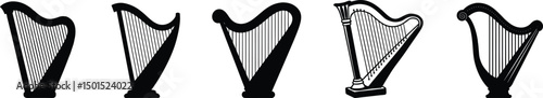 simple harp icon, Harp silhouette vector design.